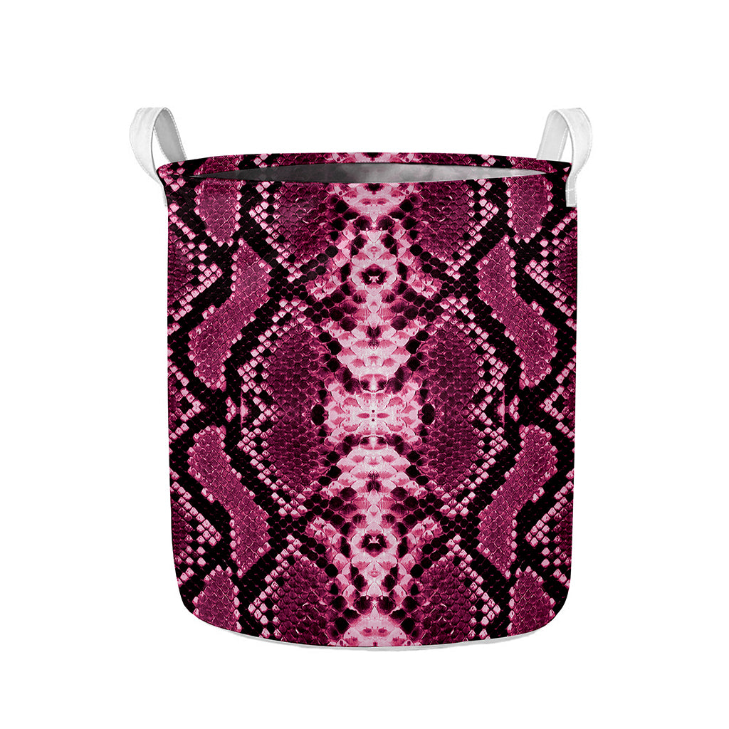 Pink Python Snakeskin Print Collapsible Laundry Basket