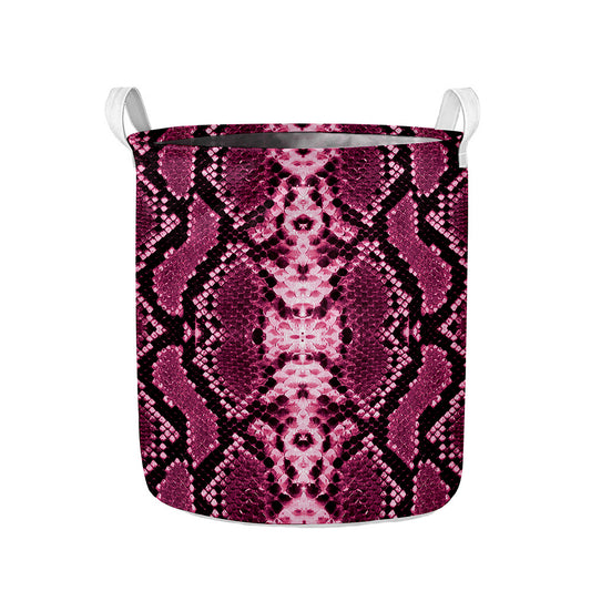 Pink Python Snakeskin Print Collapsible Laundry Basket