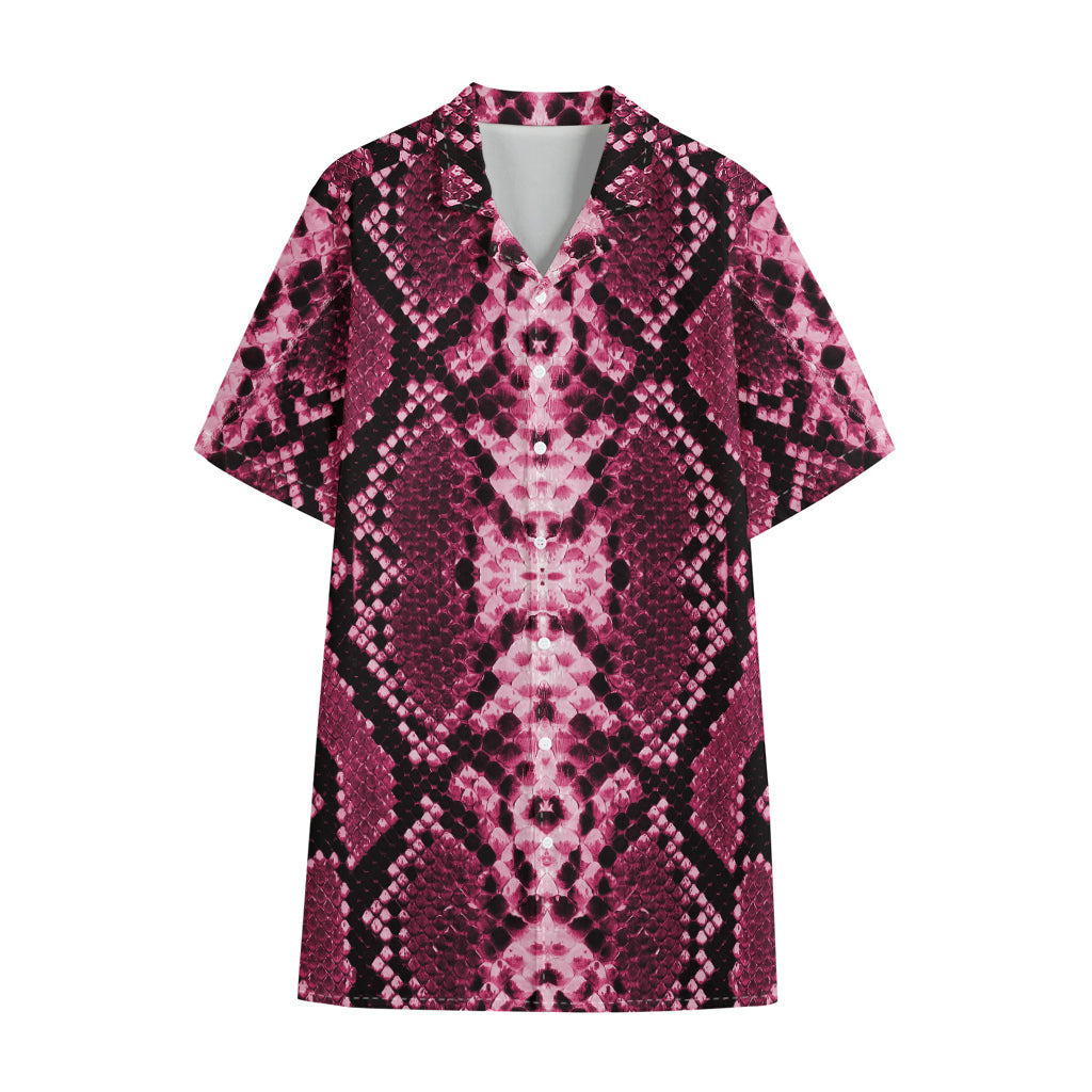 Pink Python Snakeskin Print Cotton Hawaiian Shirt