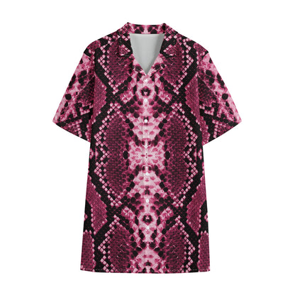 Pink Python Snakeskin Print Cotton Hawaiian Shirt