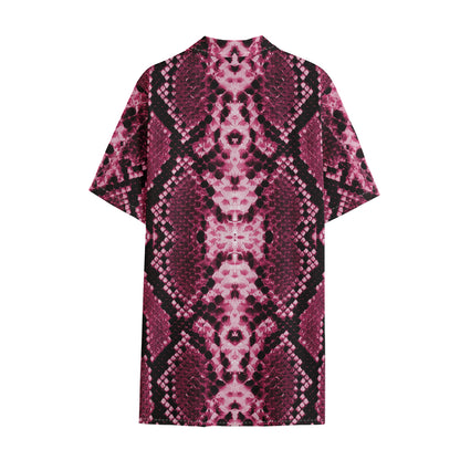 Pink Python Snakeskin Print Cotton Hawaiian Shirt