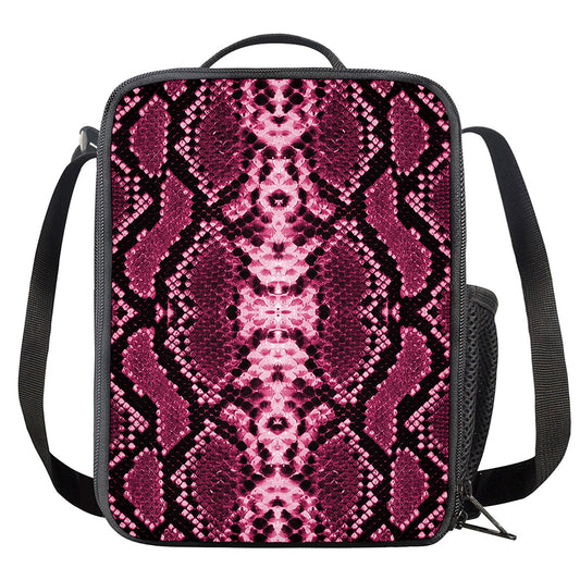Pink Python Snakeskin Print Crossbody Lunch Bag