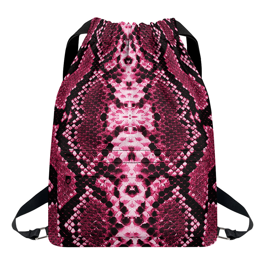 Pink Python Snakeskin Print Drawstring Backpack