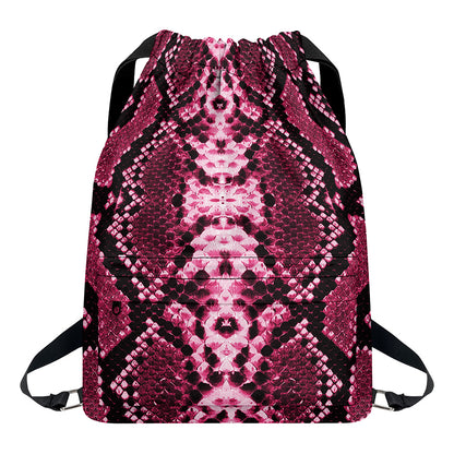 Pink Python Snakeskin Print Drawstring Backpack