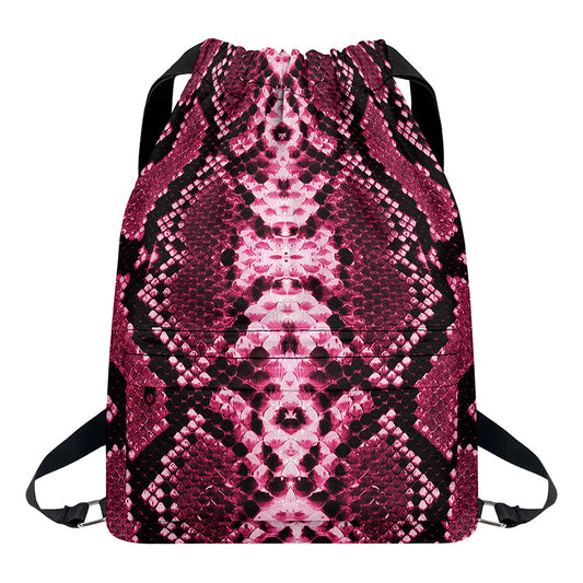 Pink Python Snakeskin Print Drawstring Backpack