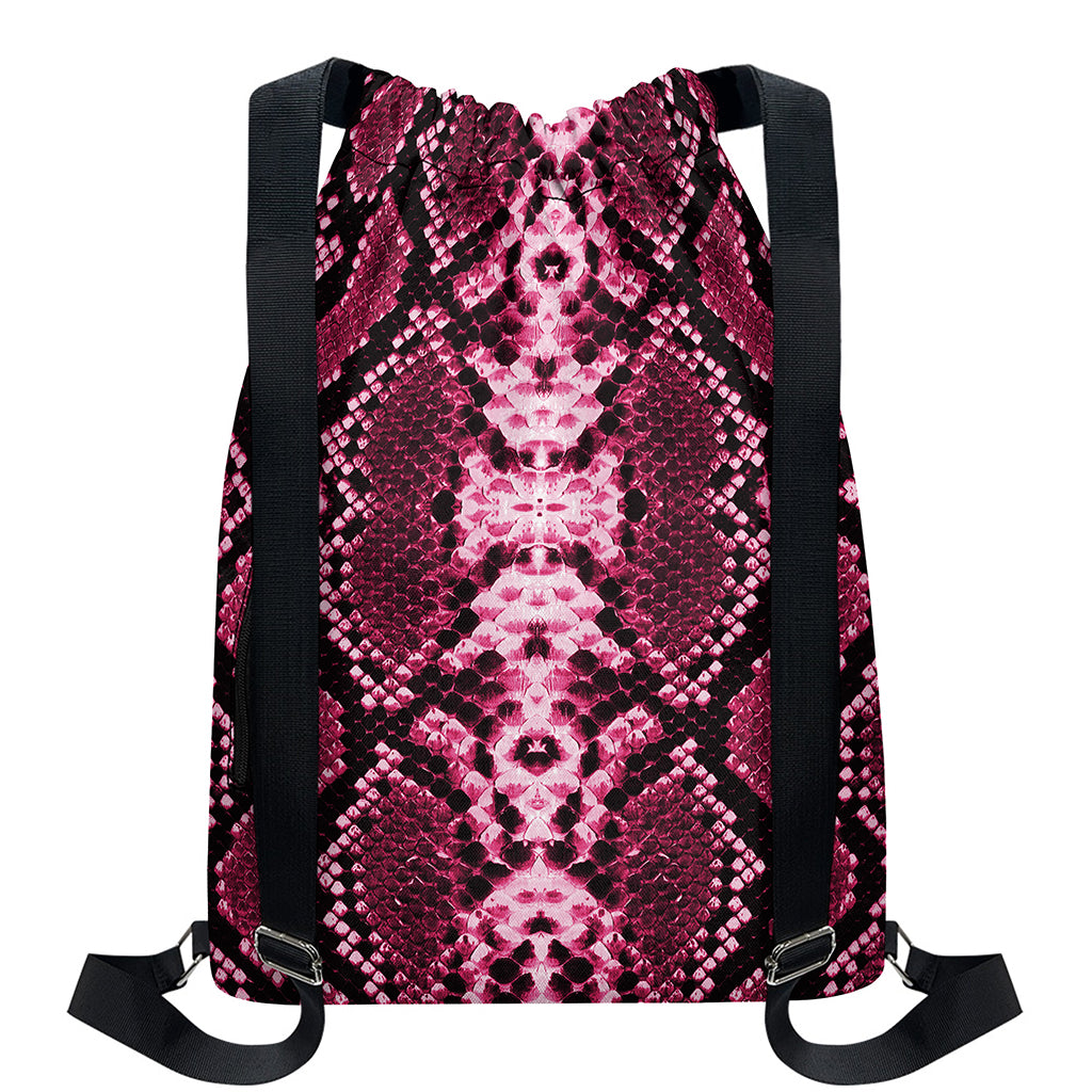 Pink Python Snakeskin Print Drawstring Backpack