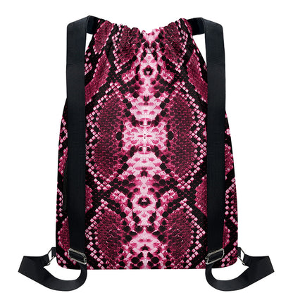 Pink Python Snakeskin Print Drawstring Backpack