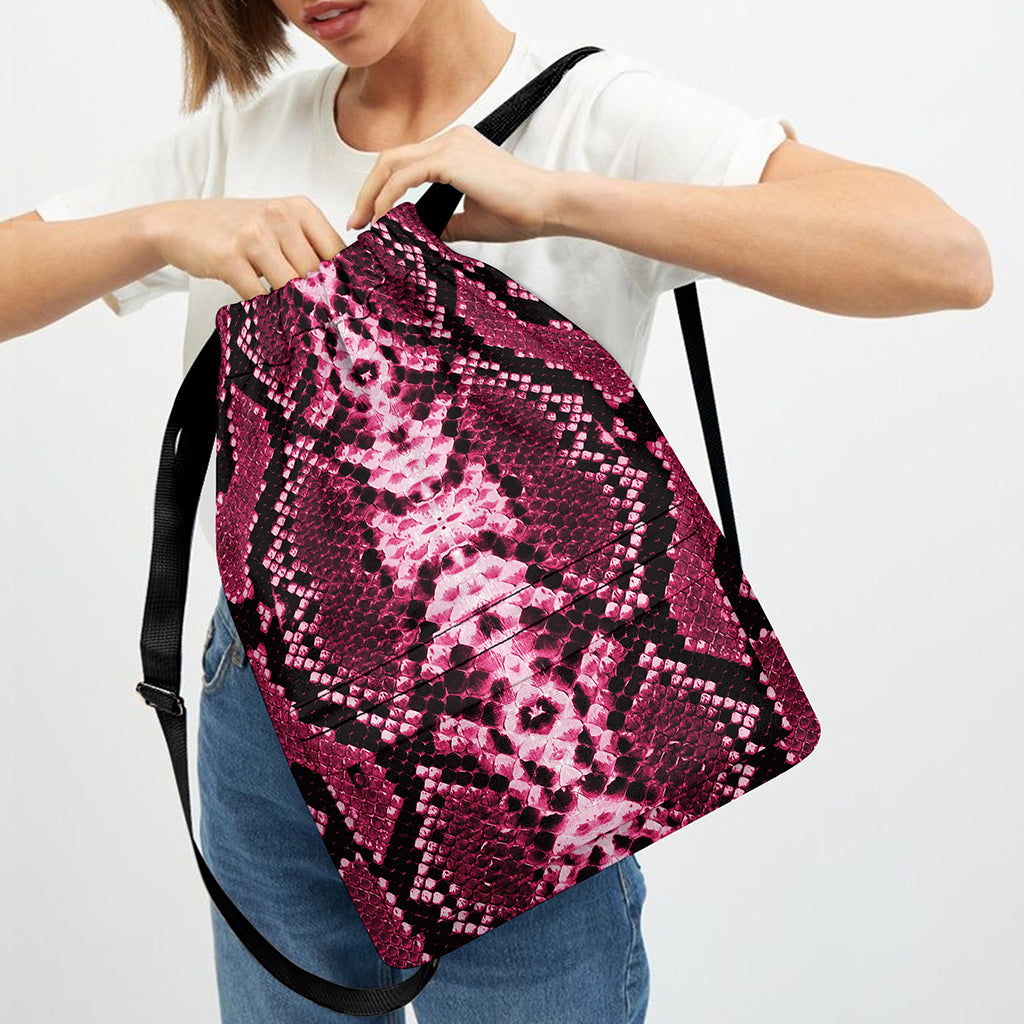 Pink Python Snakeskin Print Drawstring Backpack