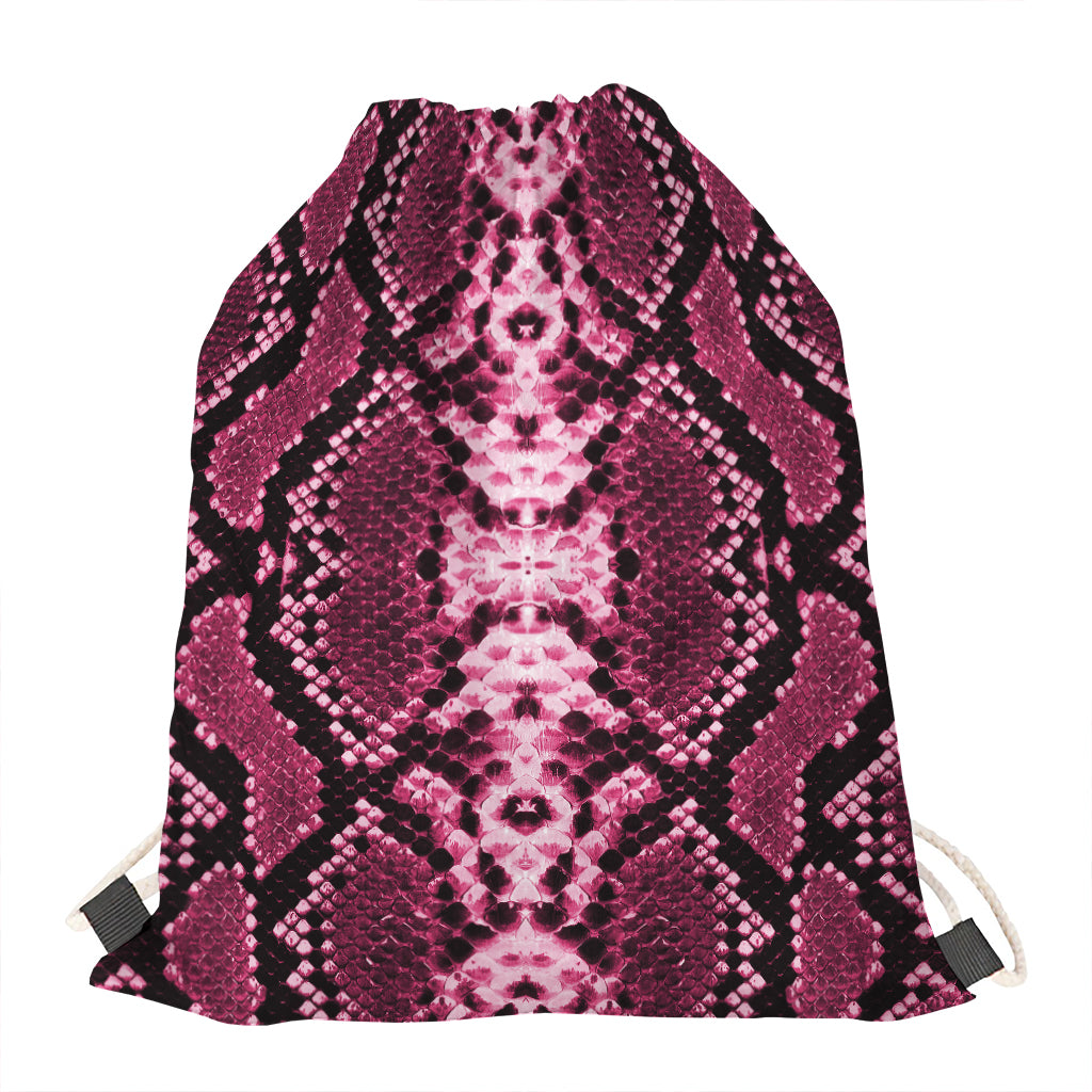 Pink Python Snakeskin Print Drawstring Bag