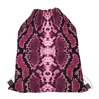 Pink Python Snakeskin Print Drawstring Bag