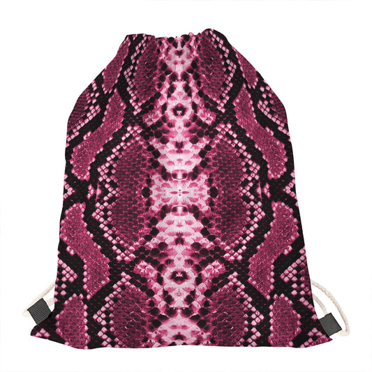 Pink Python Snakeskin Print Drawstring Bag