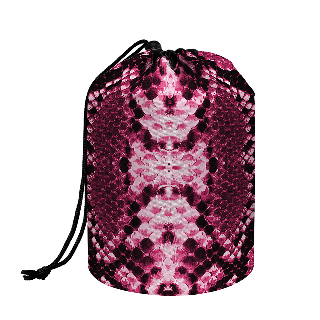 Pink Python Snakeskin Print Drawstring Makeup Bag