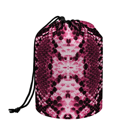 Pink Python Snakeskin Print Drawstring Makeup Bag