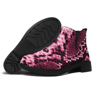 Pink Python Snakeskin Print Flat Ankle Boots