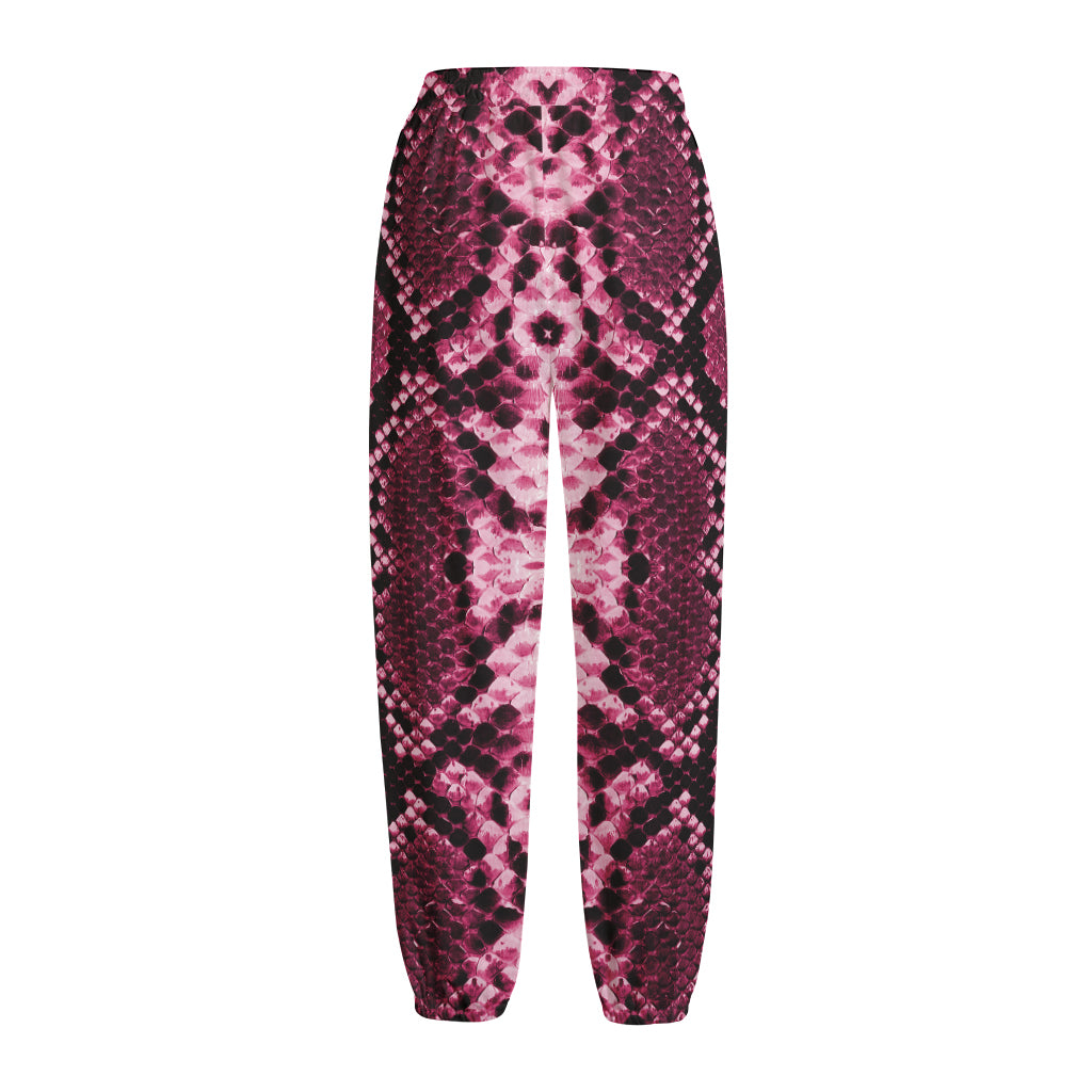 Pink Python Snakeskin Print Fleece Lined Knit Pants