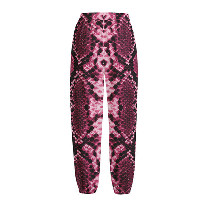 Pink Python Snakeskin Print Fleece Lined Knit Pants