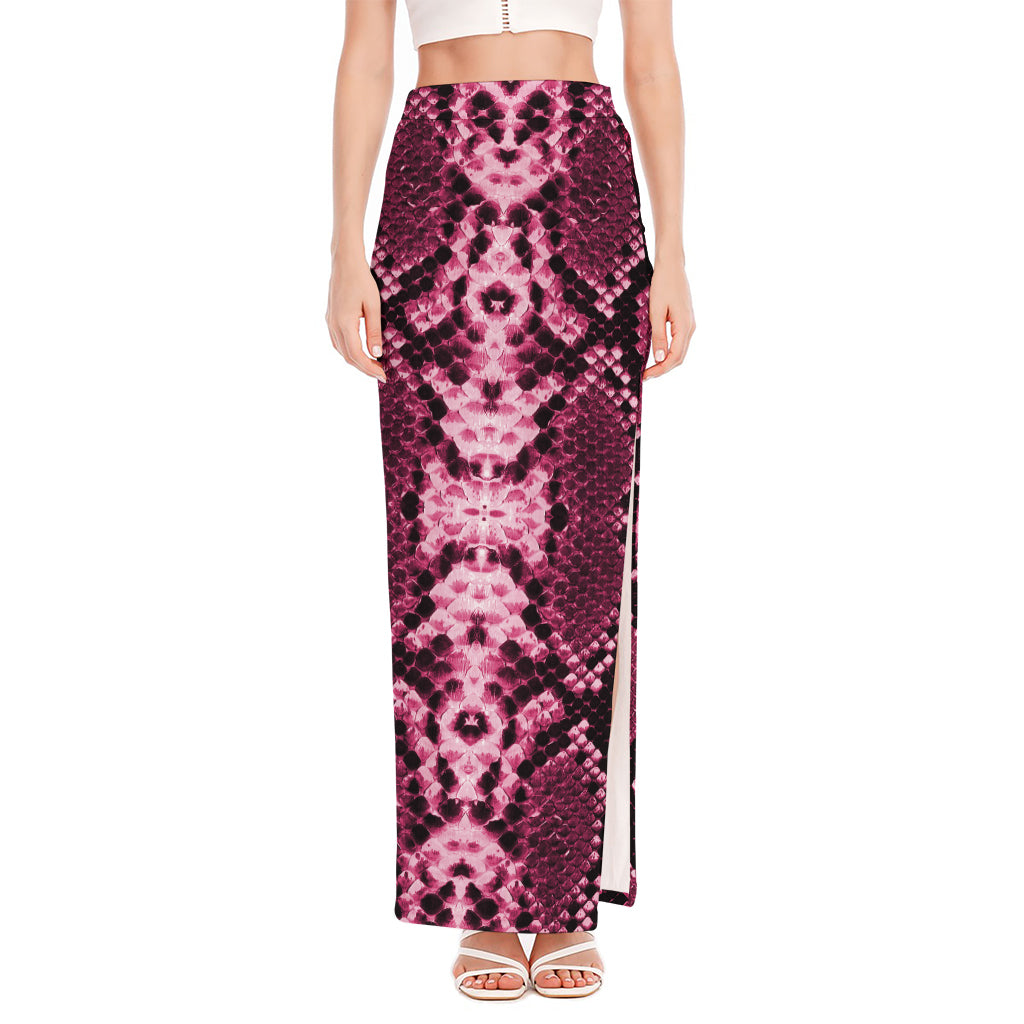 Pink Python Snakeskin Print High Slit Maxi Skirt