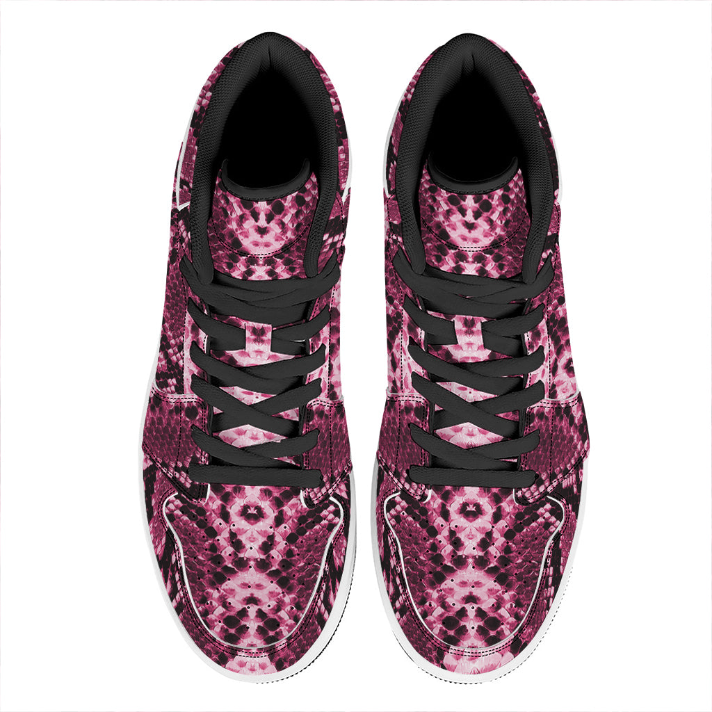 Pink Python Snakeskin Print High Top Leather Sneakers