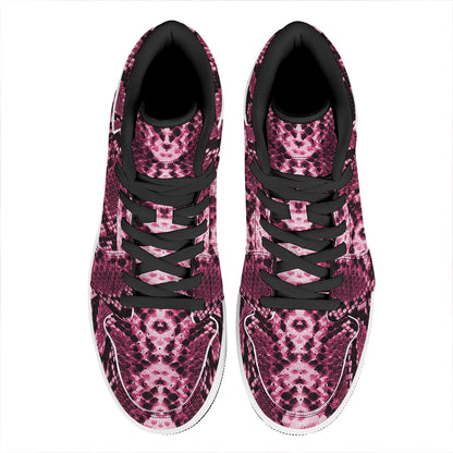 Pink Python Snakeskin Print High Top Leather Sneakers