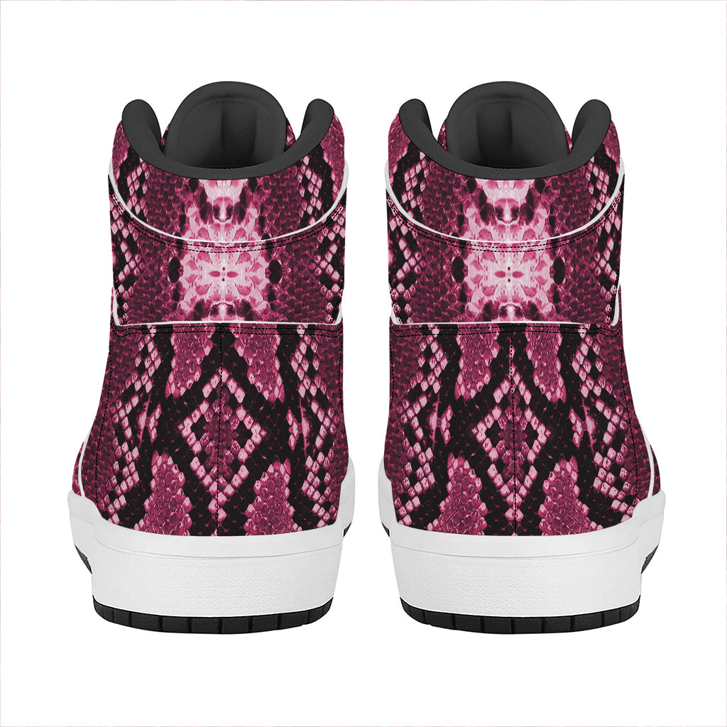 Pink Python Snakeskin Print High Top Leather Sneakers