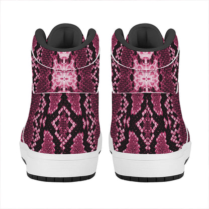 Pink Python Snakeskin Print High Top Leather Sneakers