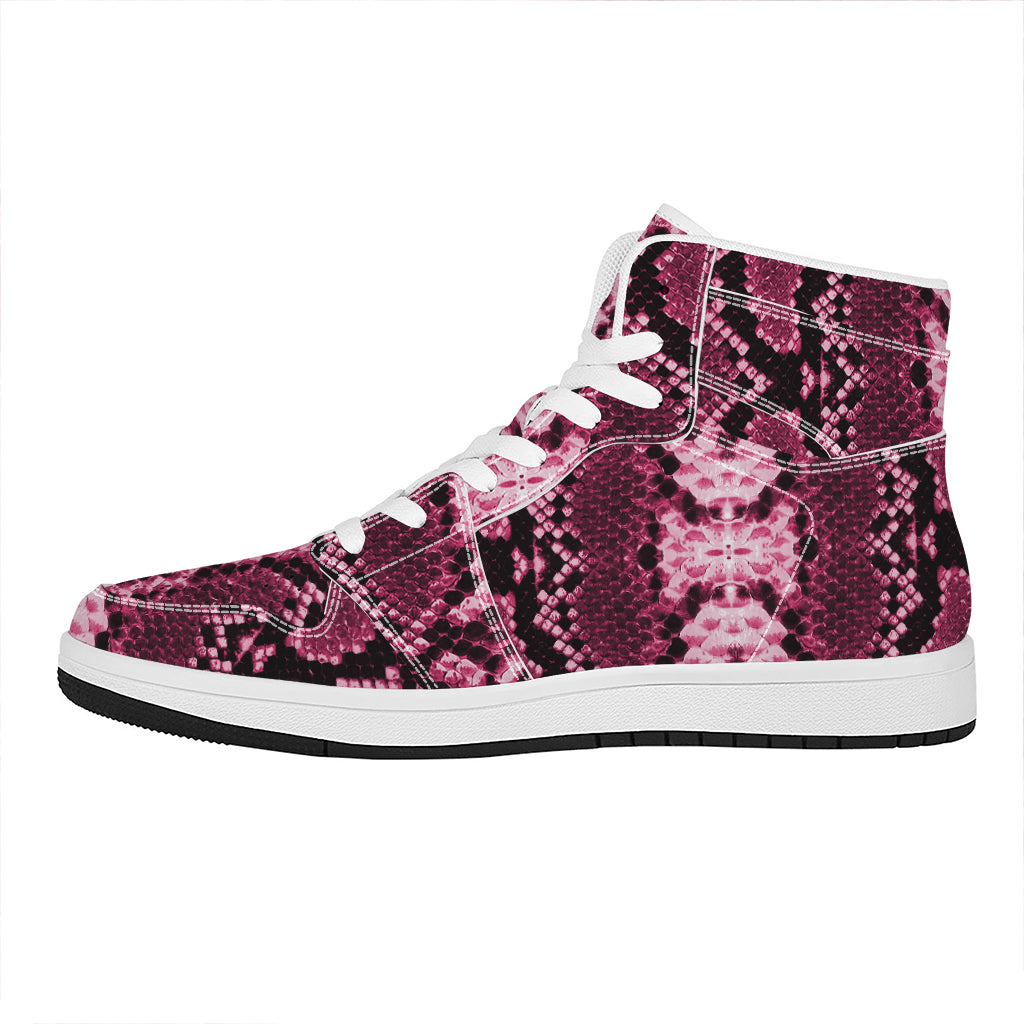 Pink Python Snakeskin Print High Top Leather Sneakers