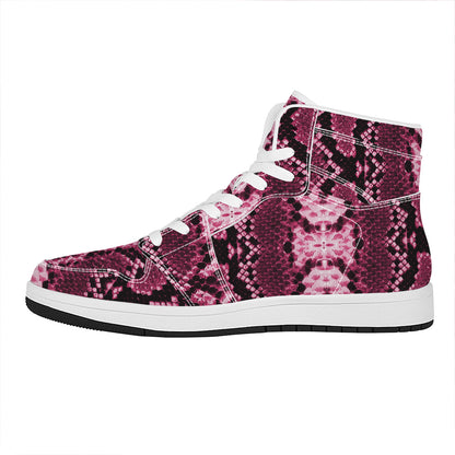Pink Python Snakeskin Print High Top Leather Sneakers