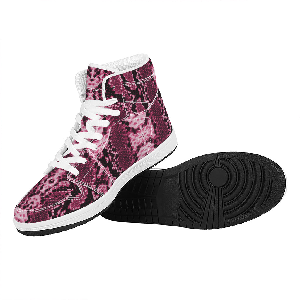 Pink Python Snakeskin Print High Top Leather Sneakers