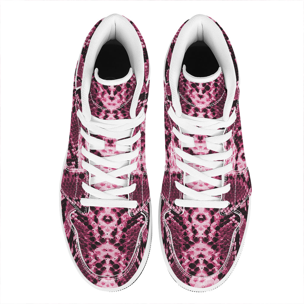 Pink Python Snakeskin Print High Top Leather Sneakers