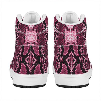 Pink Python Snakeskin Print High Top Leather Sneakers
