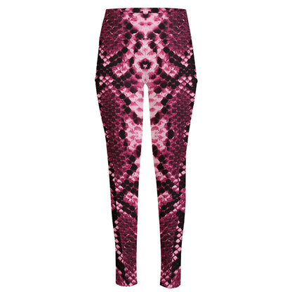 Pink Python Snakeskin Print High-Waisted Pocket Leggings