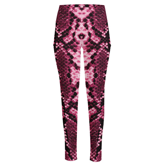 Pink Python Snakeskin Print High-Waisted Pocket Leggings