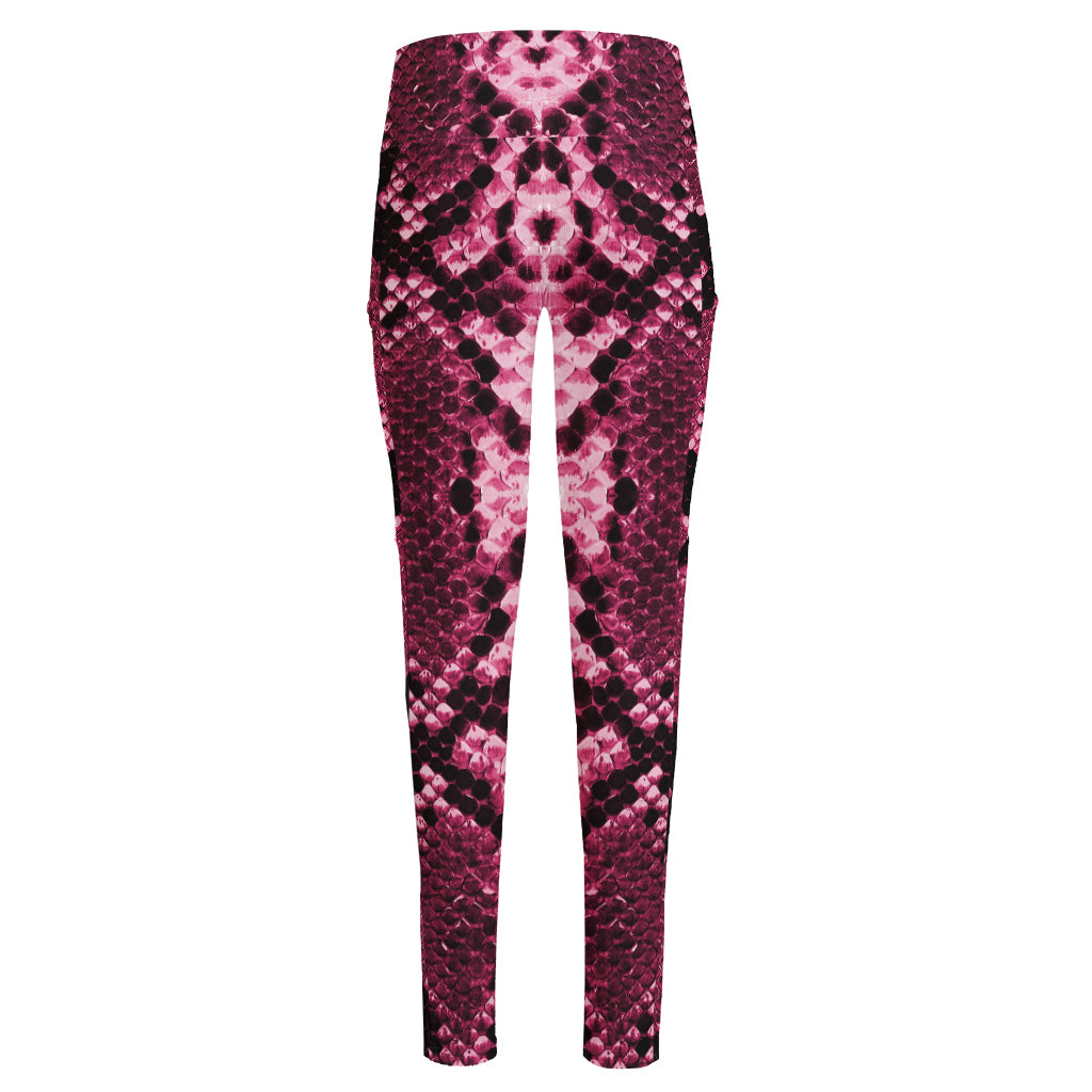 Pink Python Snakeskin Print High-Waisted Pocket Leggings