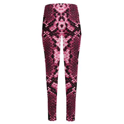 Pink Python Snakeskin Print High-Waisted Pocket Leggings