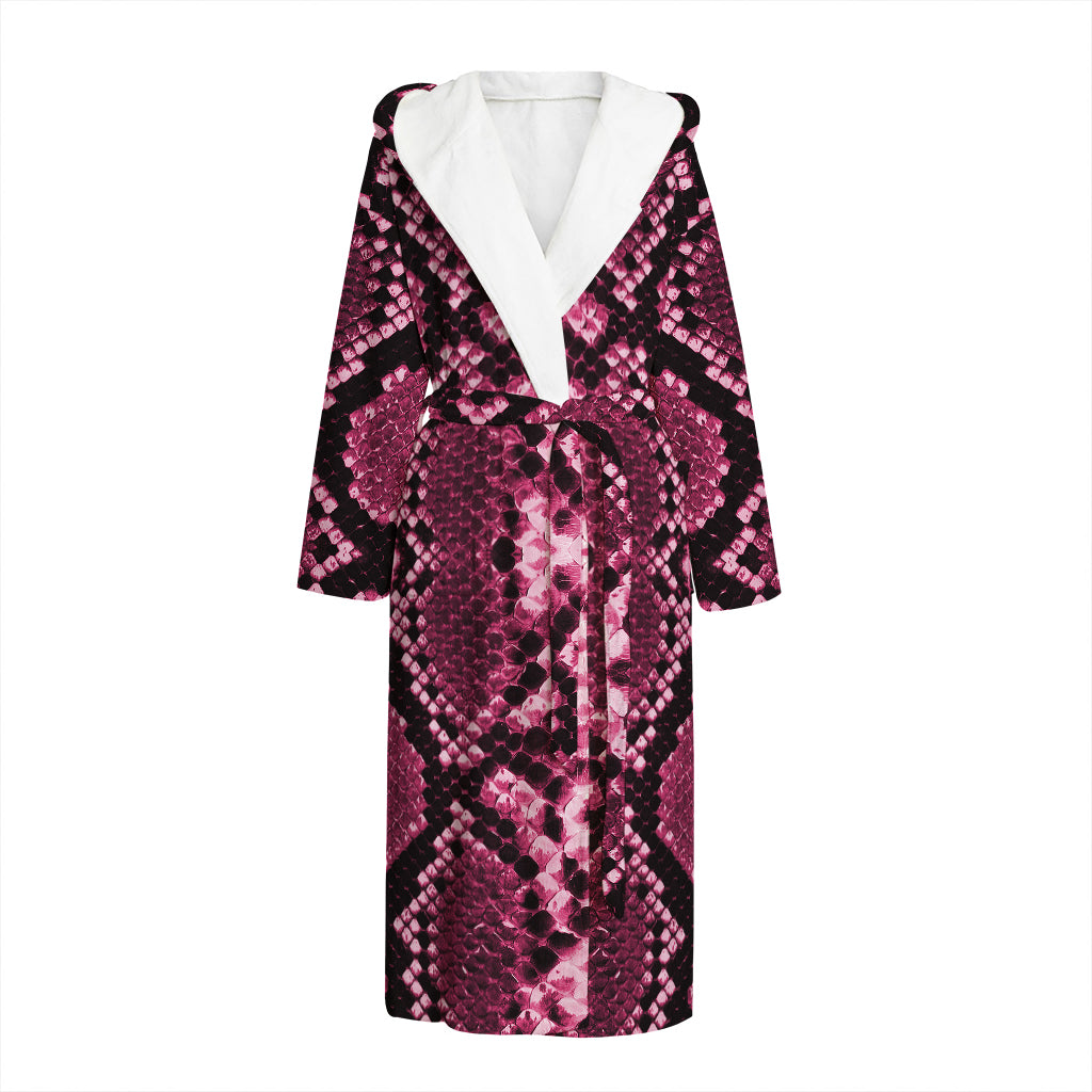 Pink Python Snakeskin Print Hooded Bathrobe