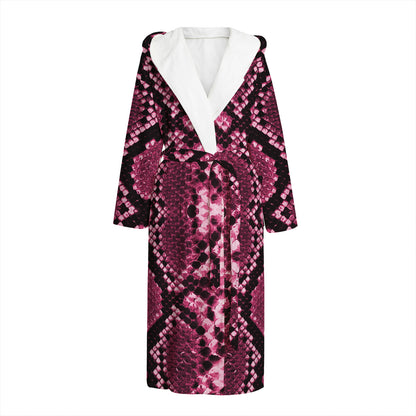 Pink Python Snakeskin Print Hooded Bathrobe