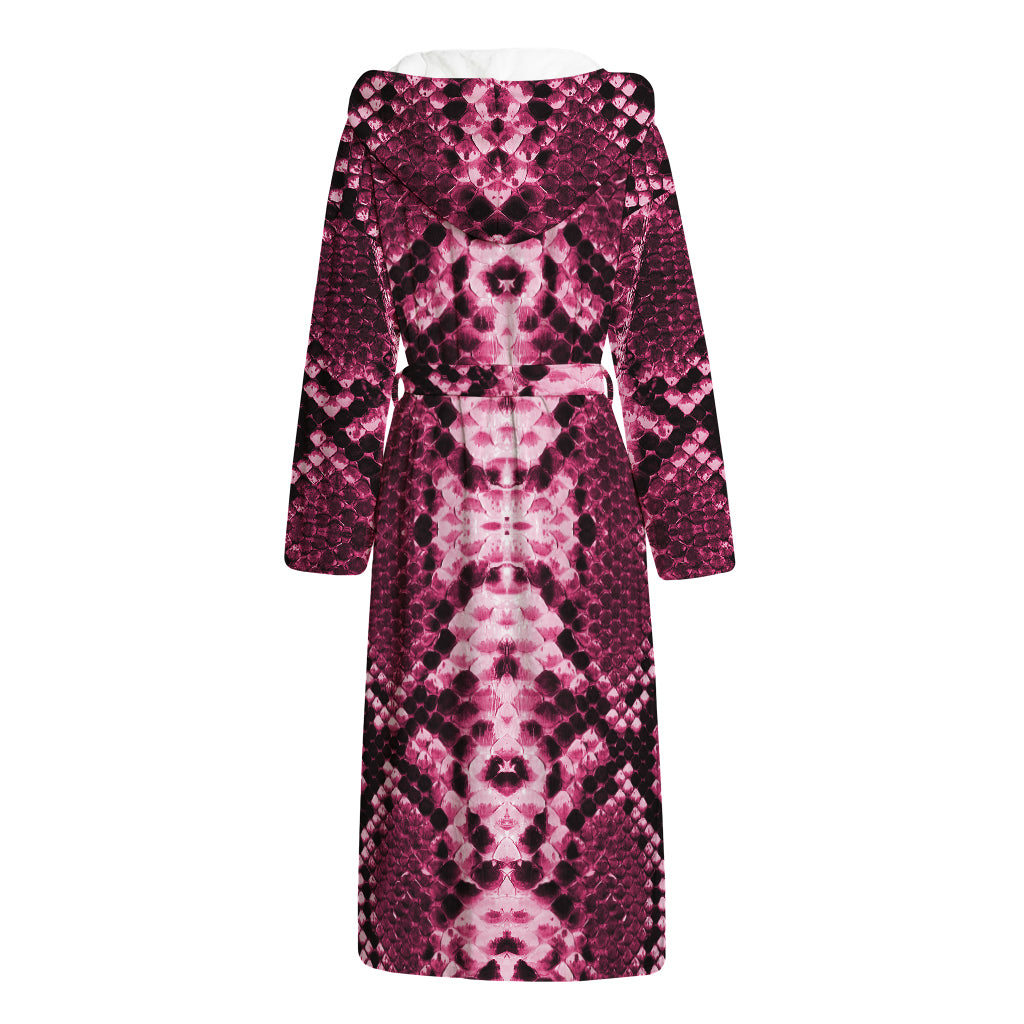 Pink Python Snakeskin Print Hooded Bathrobe
