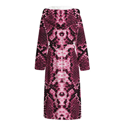 Pink Python Snakeskin Print Hooded Bathrobe