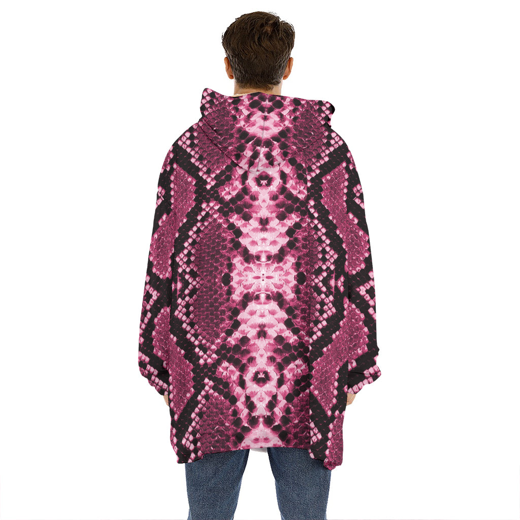 Pink Python Snakeskin Print Hoodie Blanket