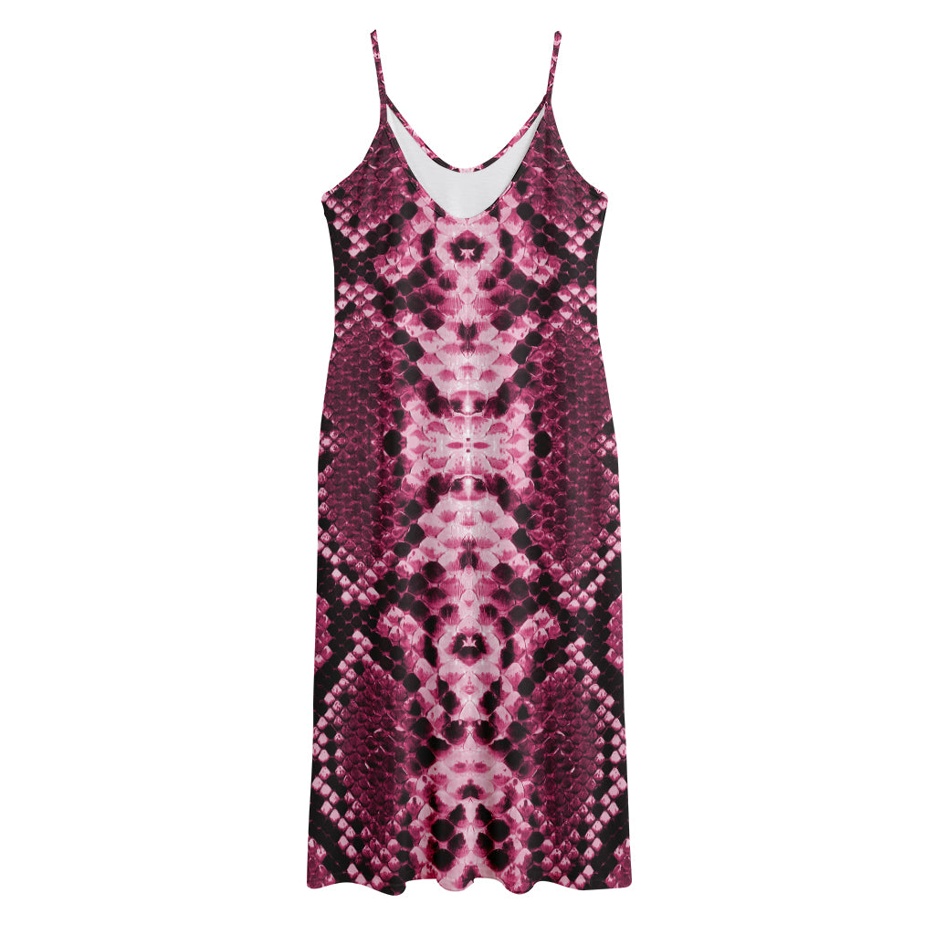 Pink Python Snakeskin Print Jersey Midi Cami Dress