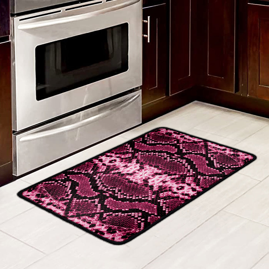 Pink Python Snakeskin Print Kitchen Mat