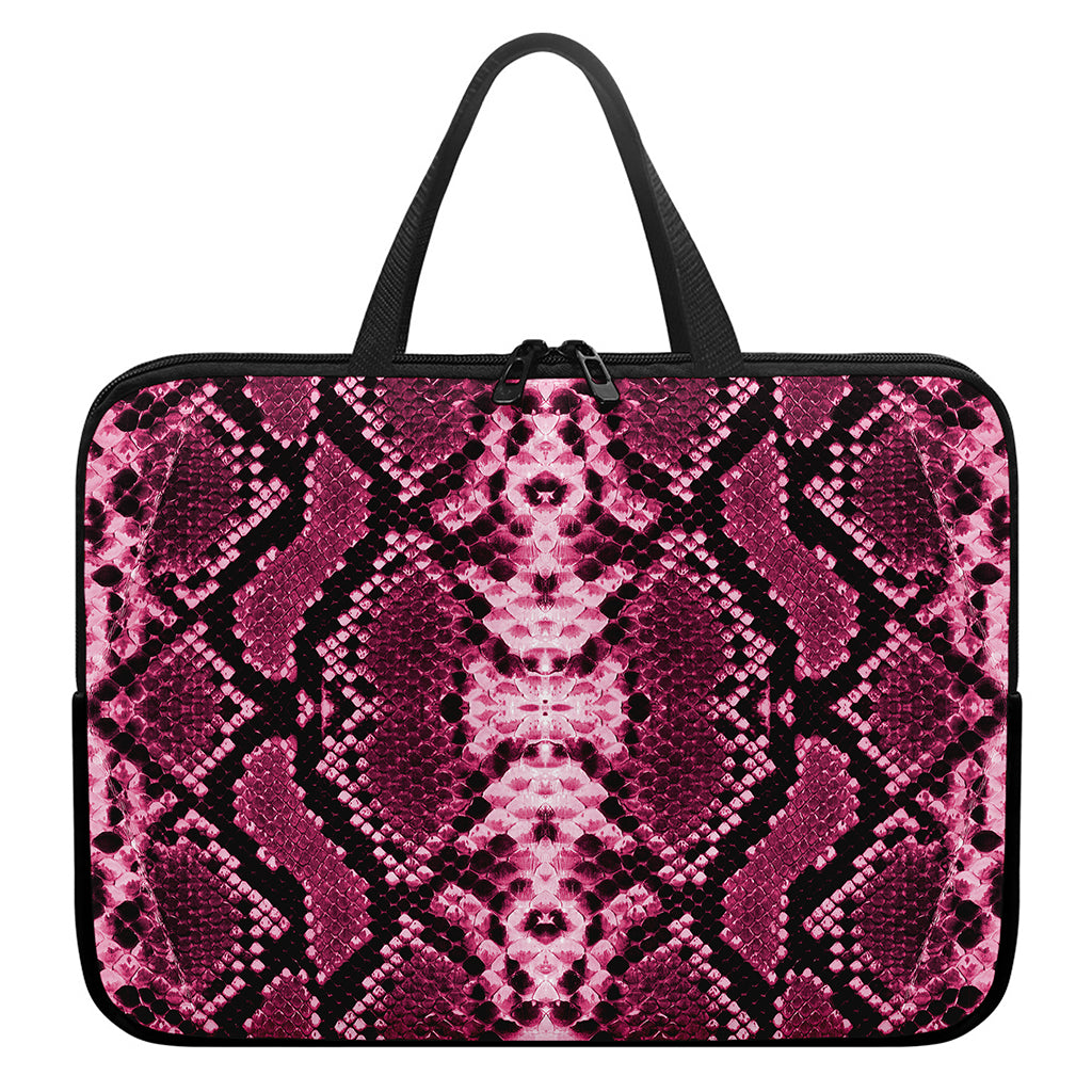 Pink Python Snakeskin Print Laptop Sleeve With Handle