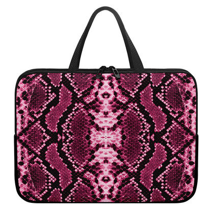 Pink Python Snakeskin Print Laptop Sleeve With Handle