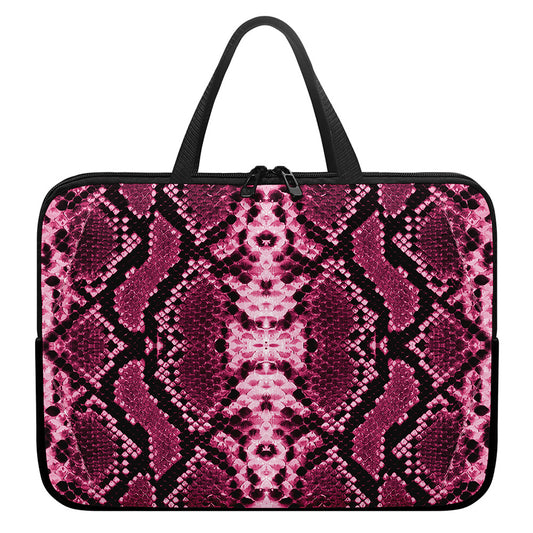 Pink Python Snakeskin Print Laptop Sleeve With Handle