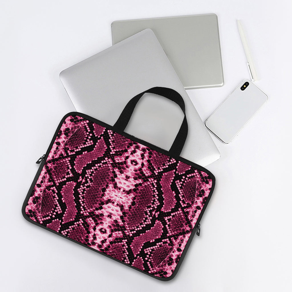 Pink Python Snakeskin Print Laptop Sleeve With Handle