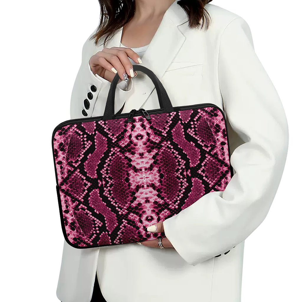 Pink Python Snakeskin Print Laptop Sleeve With Handle