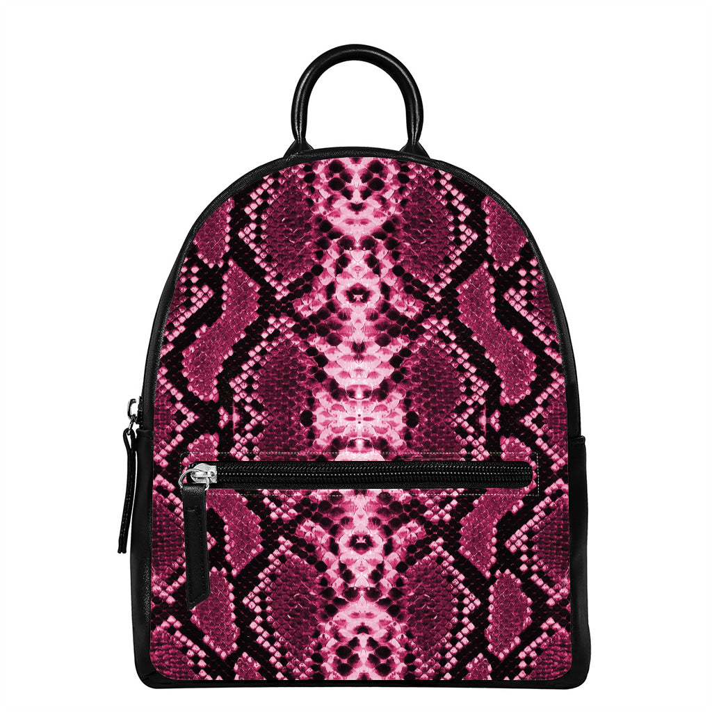 Pink Python Snakeskin Print Leather Backpack
