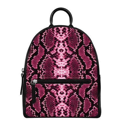 Pink Python Snakeskin Print Leather Backpack