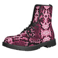 Pink Python Snakeskin Print Lace-Up Boots