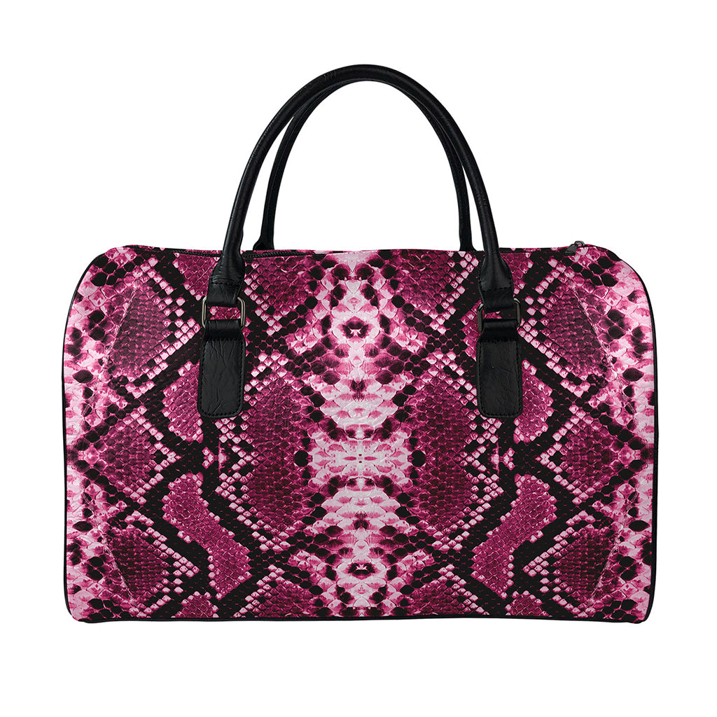 Pink Python Snakeskin Print Leather Duffle Bag